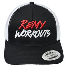 Load image into Gallery viewer, RemyWorkouts Mesh White Black Hat Cap Snapback